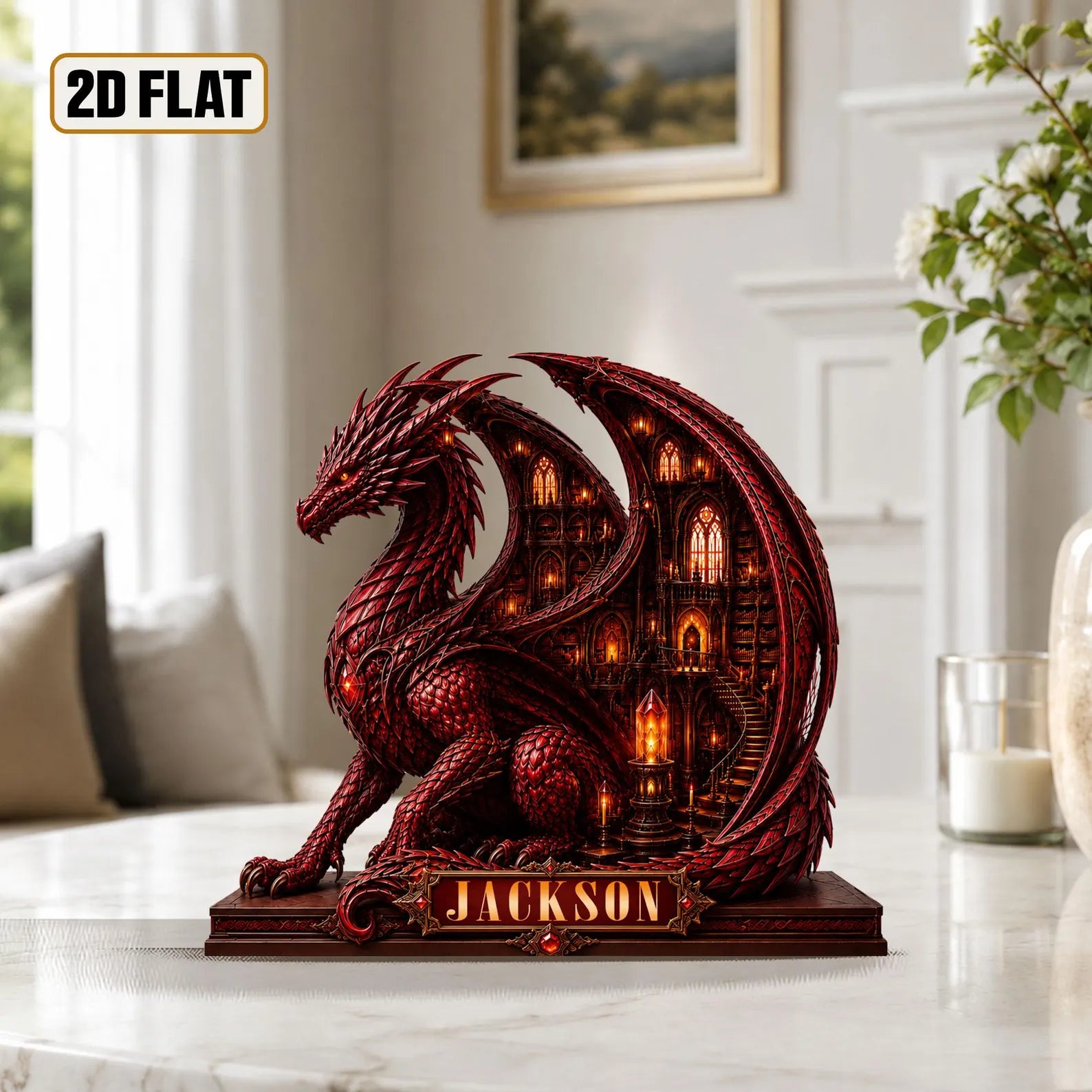 Personalized Dragon Book Wooden Block, Custom Name Dragon Library Home Decor, Book Lover Gift, Library Decor, Bookworm Wooden Sign – WBVLR13