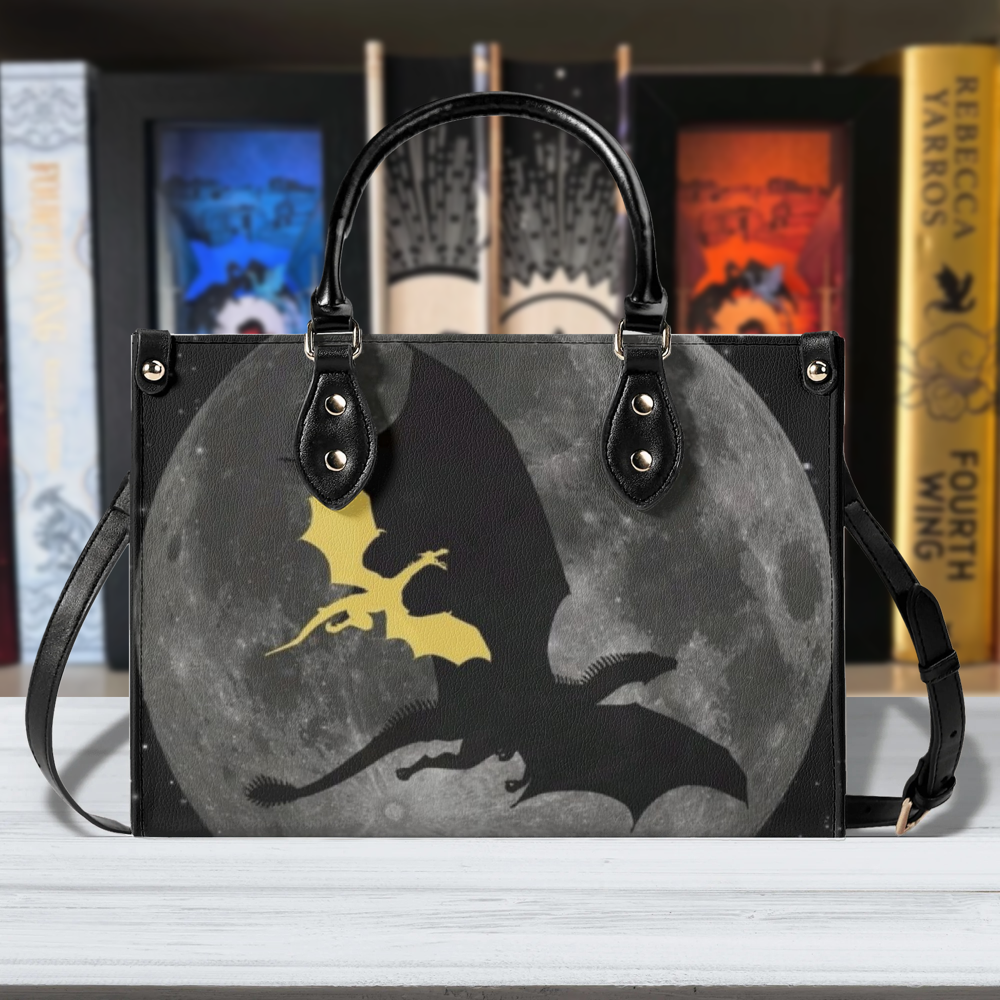 Fourth Wing Leather Bag, Moonlit Dragon Bag, Personalized Leather Bag, Fantasy Leather Handbag, Perfect Gift for Women. HBVLR03