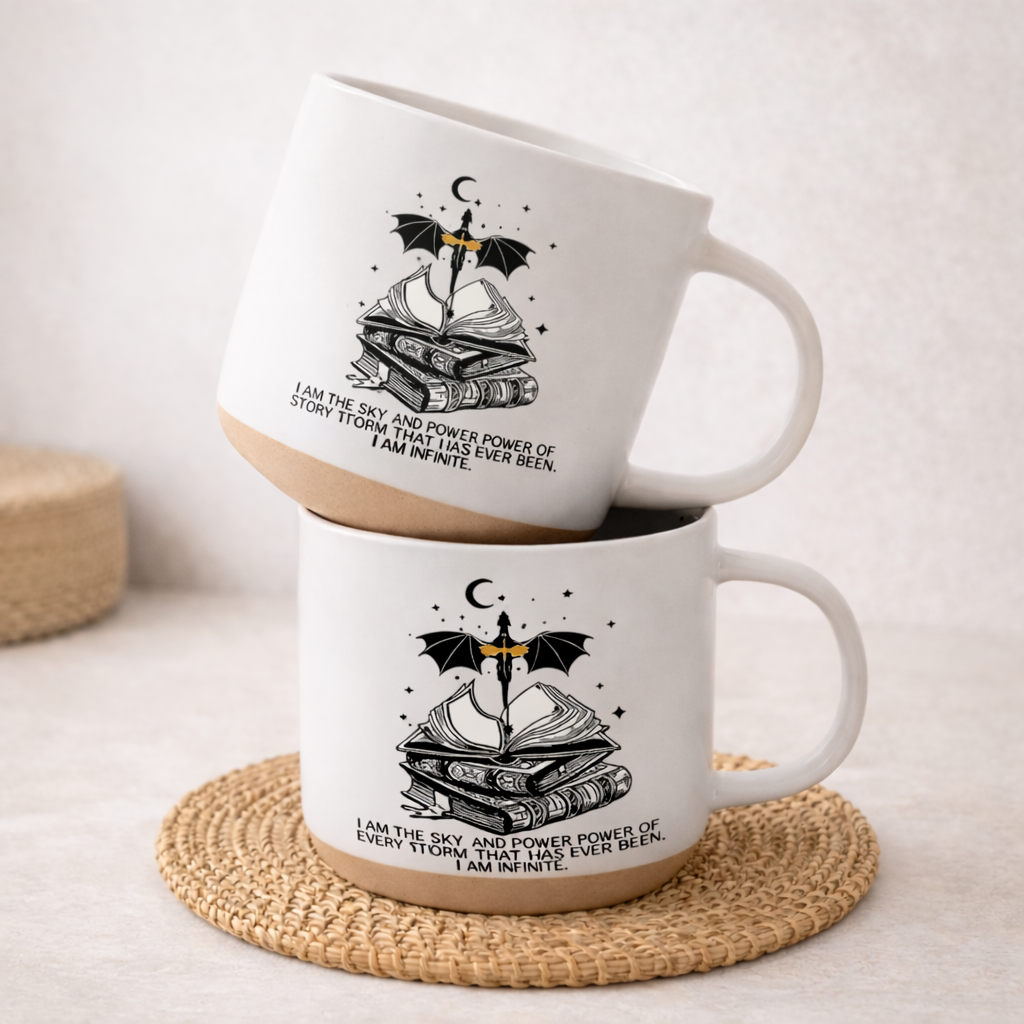I Am Infinite Dragon Book Mug, Fourth Wing Inspired Fantasy Quote Ceramic Coffee Cup, Gift for Book Lovers, Dark Cozy Aesthetic PMVLR14