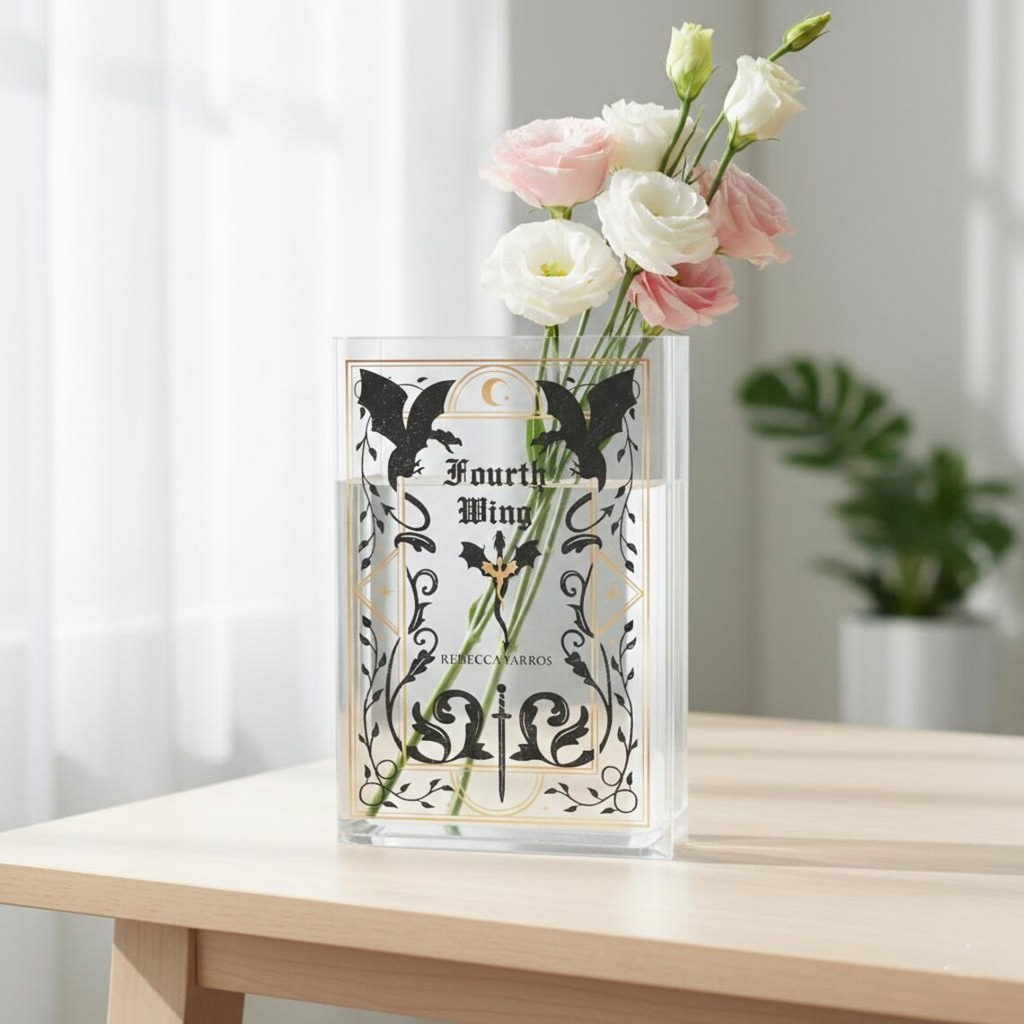 Dragon Rider Acrylic Vase, Fourth Wing Book Vase, Basgiath War College Decor, Reader Bookshelf Decor, Librarian Gift for Fantasy Book Lovers VLRBV36