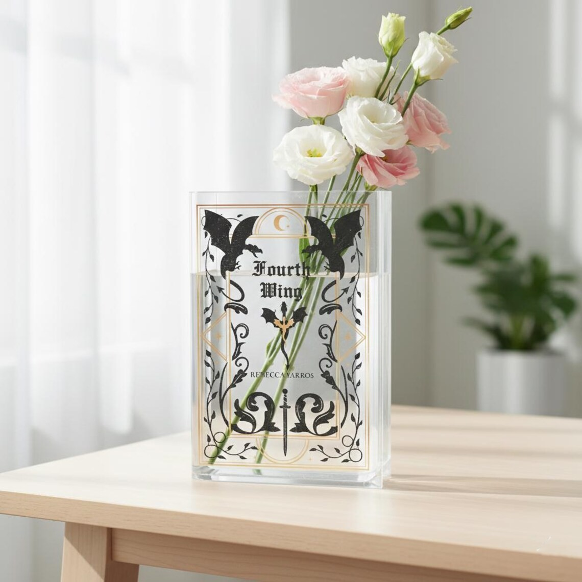 Dragon Rider Acrylic Vase, Fourth Wing Book Vase, Basgiath War College Decor, Reader Bookshelf Decor, Librarian Gift for Fantasy Book Lovers VLRBV36