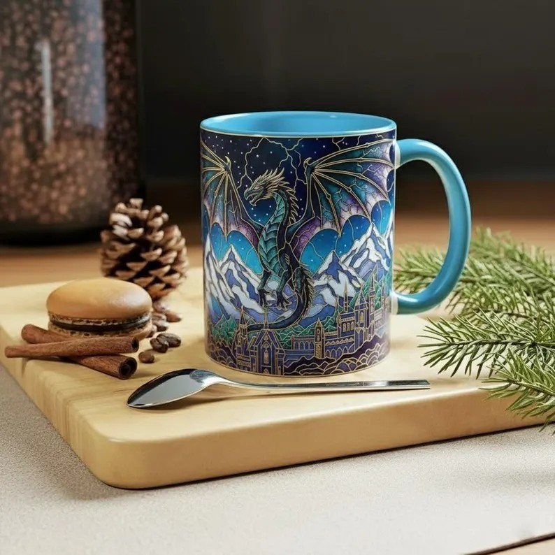 Basgiath War College Fantasy Coffee Mug, Fourth Wing Dragon Stained Glass Style Mug, Dragon Rider Bookish Art Cup, Fantasy Tea Mug
