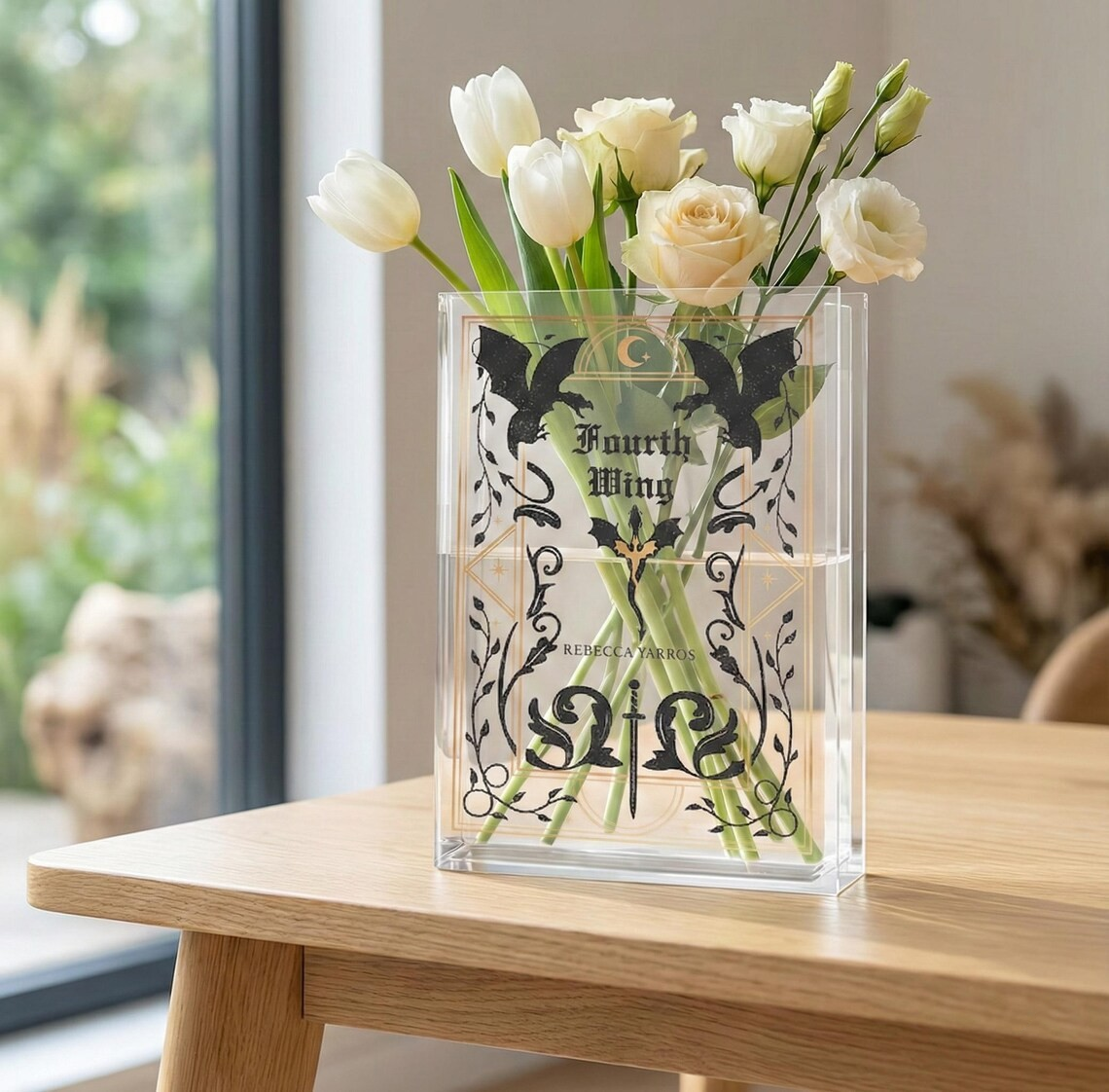 Dragon Rider Acrylic Vase, Fourth Wing Book Vase, Basgiath War College Decor, Reader Bookshelf Decor, Librarian Gift for Fantasy Book Lovers VLRBV36