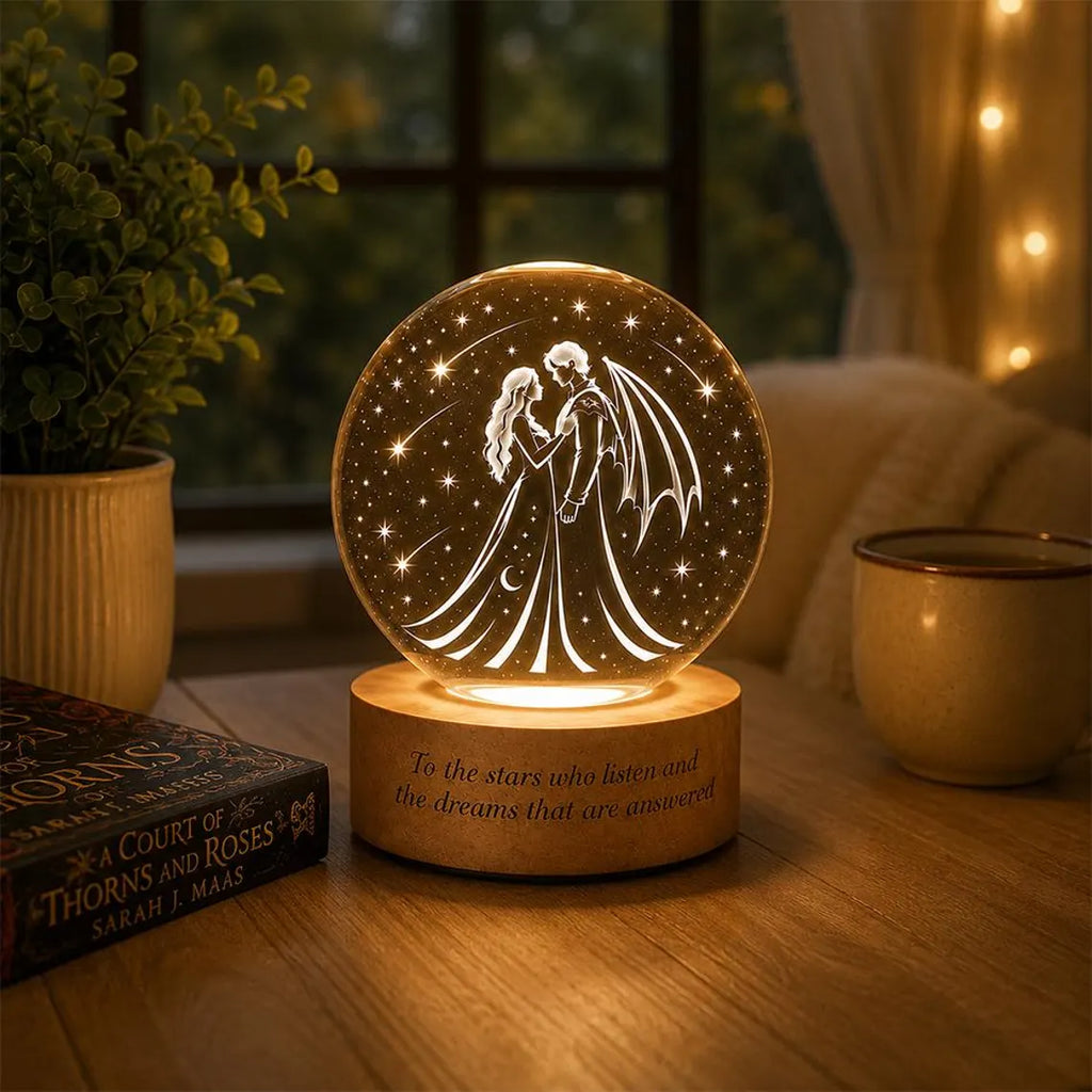 Feyre and Rhysand Crystal Ball Lamp, Velaris Night Court LED Light, Starfall Bookish Decor, High Lord Gift, Fantasy Reader Keepsake. NLVLR9