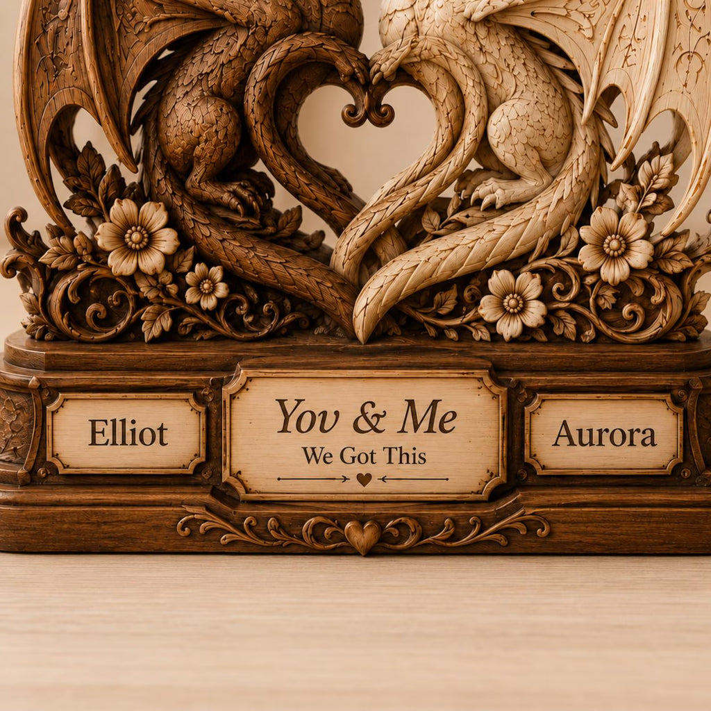 Personalized Fantasy Dragon Wooden Standee, Custom Couple Names Dragon Decor, 2D Flat Printed Romantic Wood Gift – WBVLR14