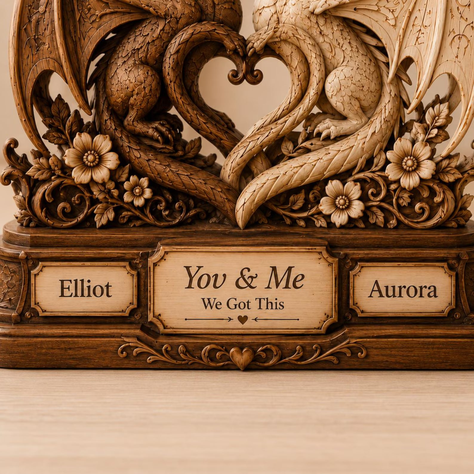 Personalized Fantasy Dragon Wooden Standee, Custom Couple Names Dragon Decor, 2D Flat Printed Romantic Wood Gift – WBVLR14