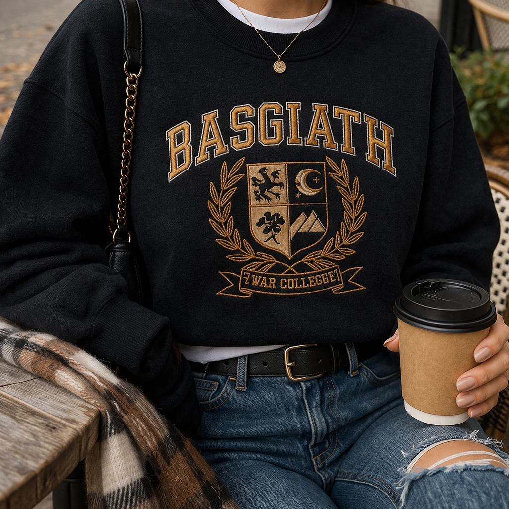 Basgiath War College Embroidered Sweatshirt, Fourth Wing Inspired Crewneck, Dragon Rider Fantasy Bookish Gift for Readers VEMB66
