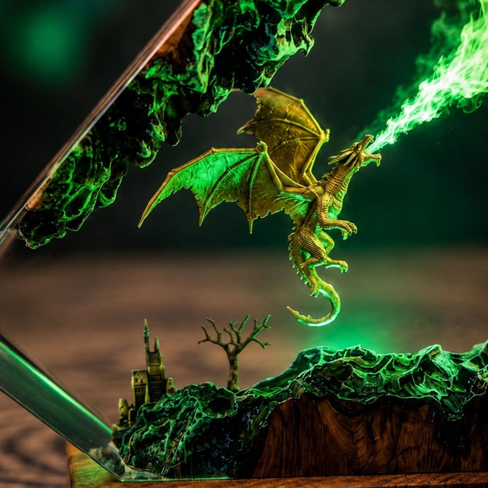 Dragon Resin Lamp, Fantasy Dragon Fire Breath Light, Epoxy Resin Art, LED Night Light, Dragon Decor, Gamer Gift. ERNLVLA07