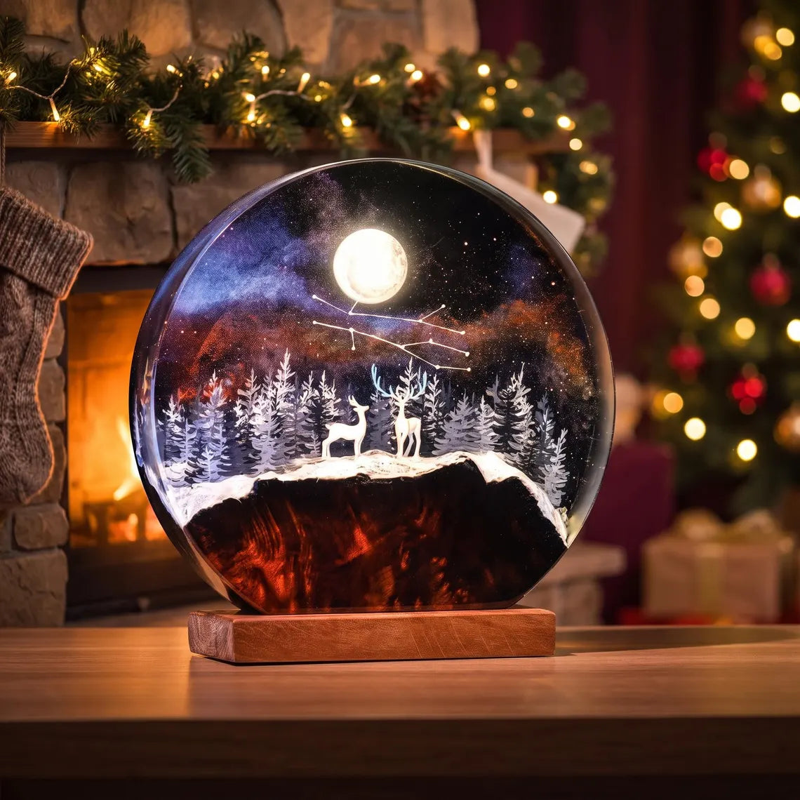 Deer Enchanted Forest Resin Lamp | Aurora Borealis Epoxy Night Light | Deer Decor, Gift for Her, Christmas Gift, Housewarming Gift. ERNLVLA21