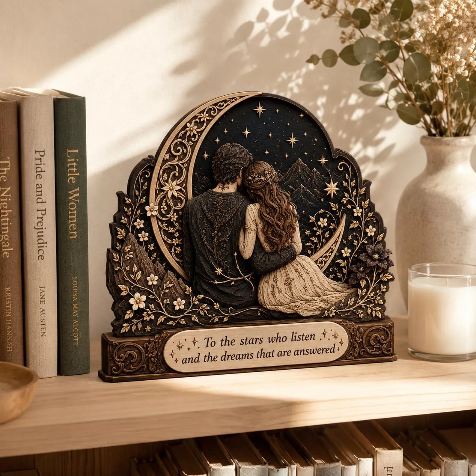 Feyre and Rhysand Wooden Block, To The Stars Who Listen Decor, ACOTAR Inspired Bookshelf Decor, Fantasy Romance Gift – WBVLR18