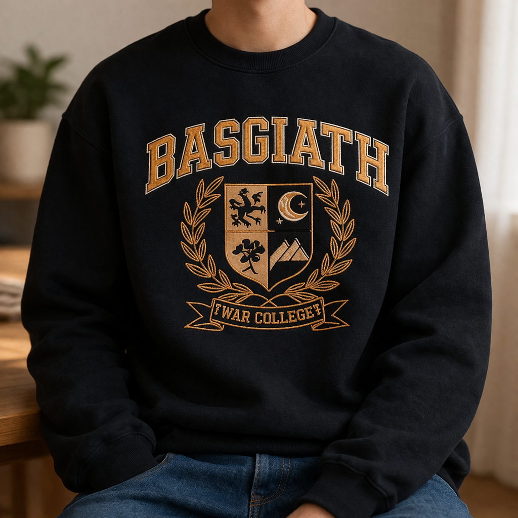 Basgiath War College Embroidered Sweatshirt, Fourth Wing Inspired Crewneck, Dragon Rider Fantasy Bookish Gift for Readers VEMB66