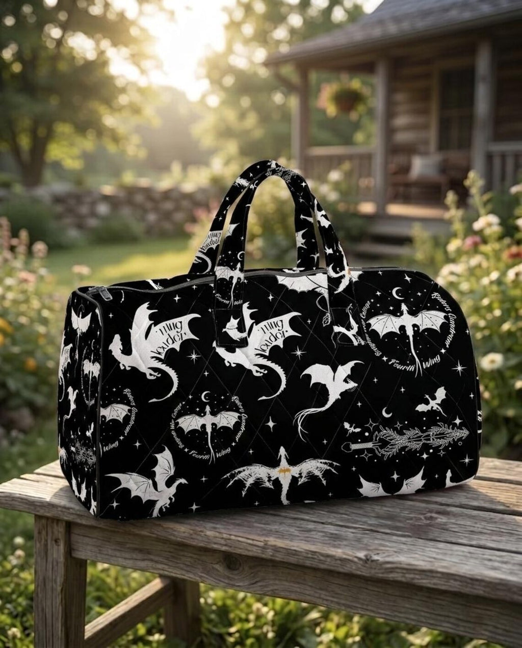 Dragon Weekender Bag, Gothic Dragon Travel Bag, Fantasy Quilted Duffel Bag, Dark Academia Overnight Bag, Dragon Lover Gift For Her. QDBVLR1
