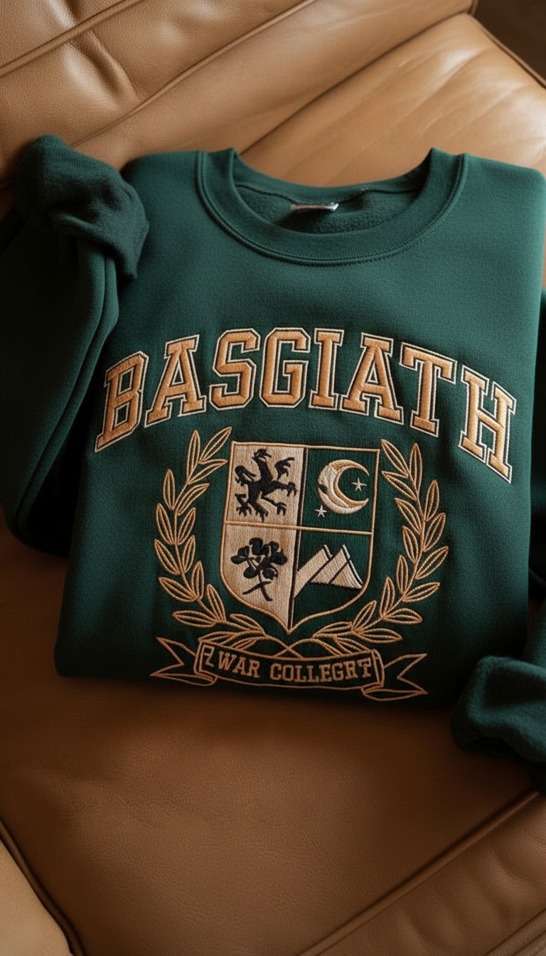 Basgiath War College Embroidered Sweatshirt, Fourth Wing Inspired Crewneck, Dragon Rider Fantasy Bookish Gift for Readers VEMB66