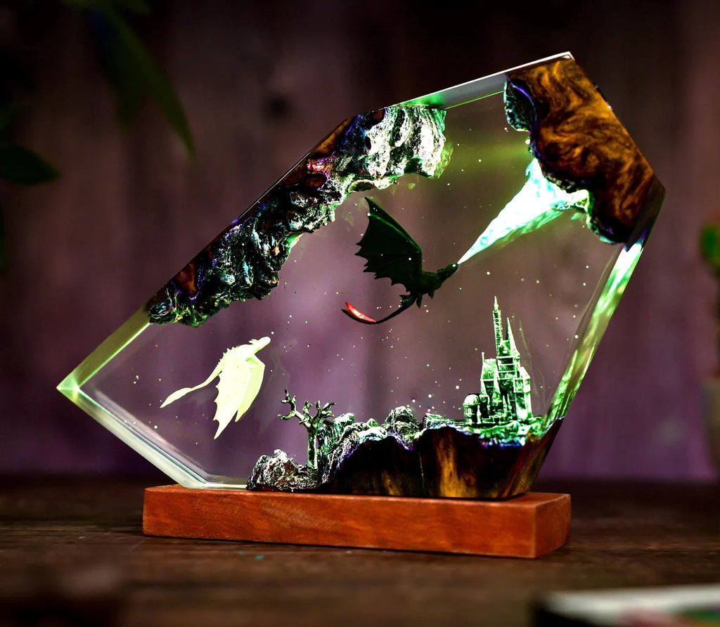 Handmade Fury dragon couple lamp, Fangless dragon Epoxy Resin Lamp, HTTYD Gift, Unique Gift, resin art, Housewarming Gifts Bedroom lamp. ERNLVLA01