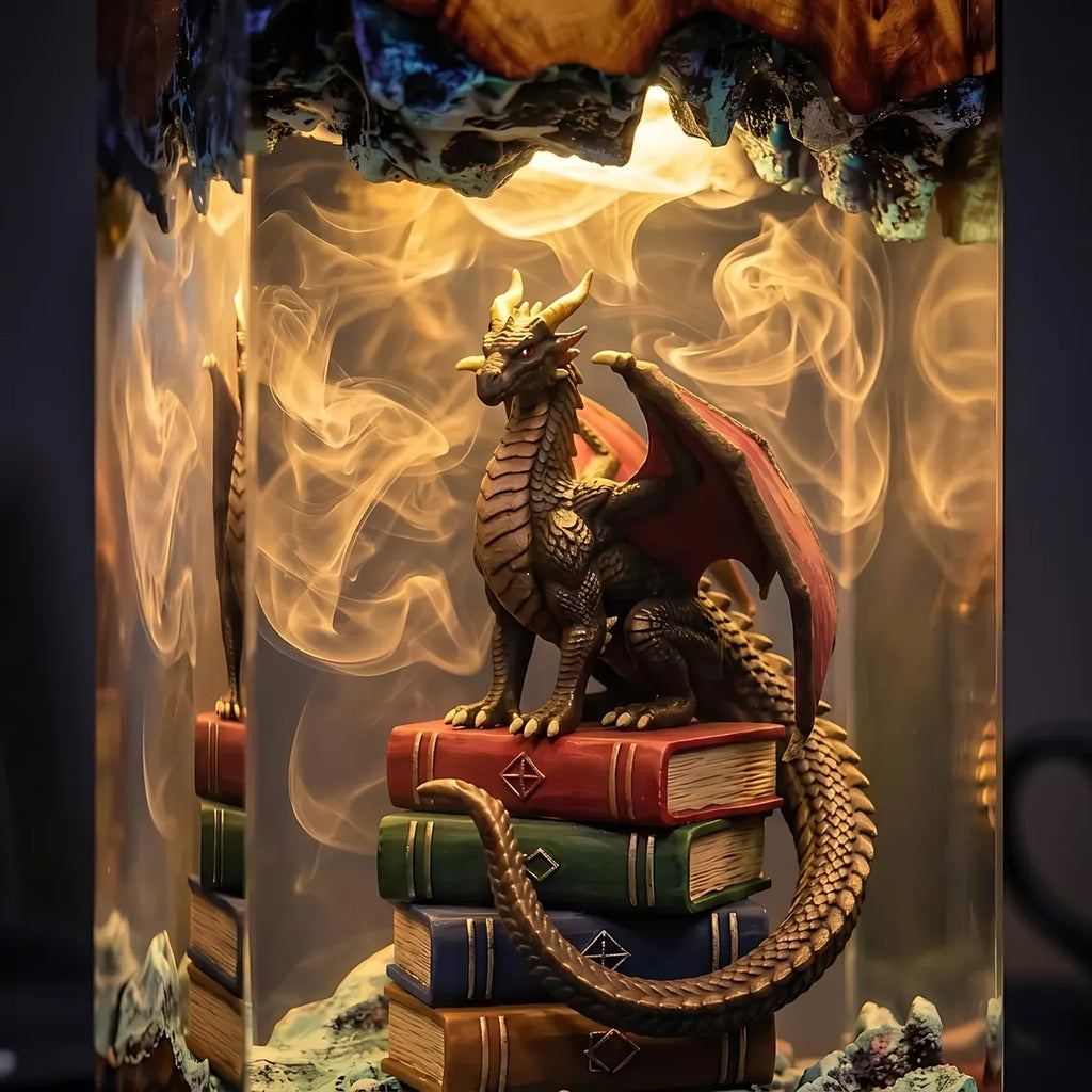 Dragon Book Resin Lamp, Fantasy Reading Night Light, Magical Library Decor, Unique Gift for Teachers and Book Lovers. ERNLVLA23