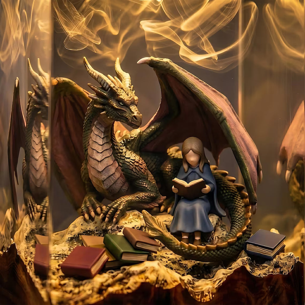 Dragon Book Resin Lamp, Twin Dragons Fantasy Reading Night Light, Magical Library Decor, Gift for Teachers and Book Lovers. ERNLVLA25