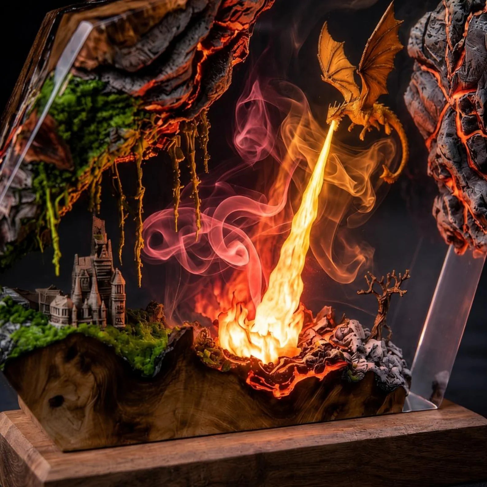 Lava Dragon Resin Lamp, Volcano Epoxy Night Light, Fire Dragon Statue, Gamer Room Desk Decor, Unique Fantasy Gift for Him. ERNLVLA06