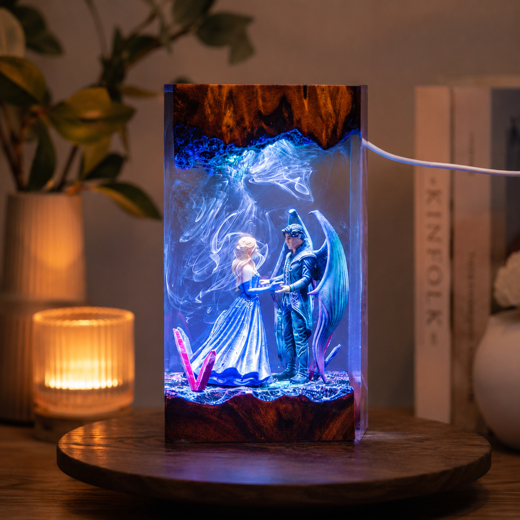 ACOTAR Inspired Angel Couple Resin Lamp, Fantasy Romance Diorama, Night Court Style Decor, Book Lover Gift, Epoxy art. ERNLVLA26