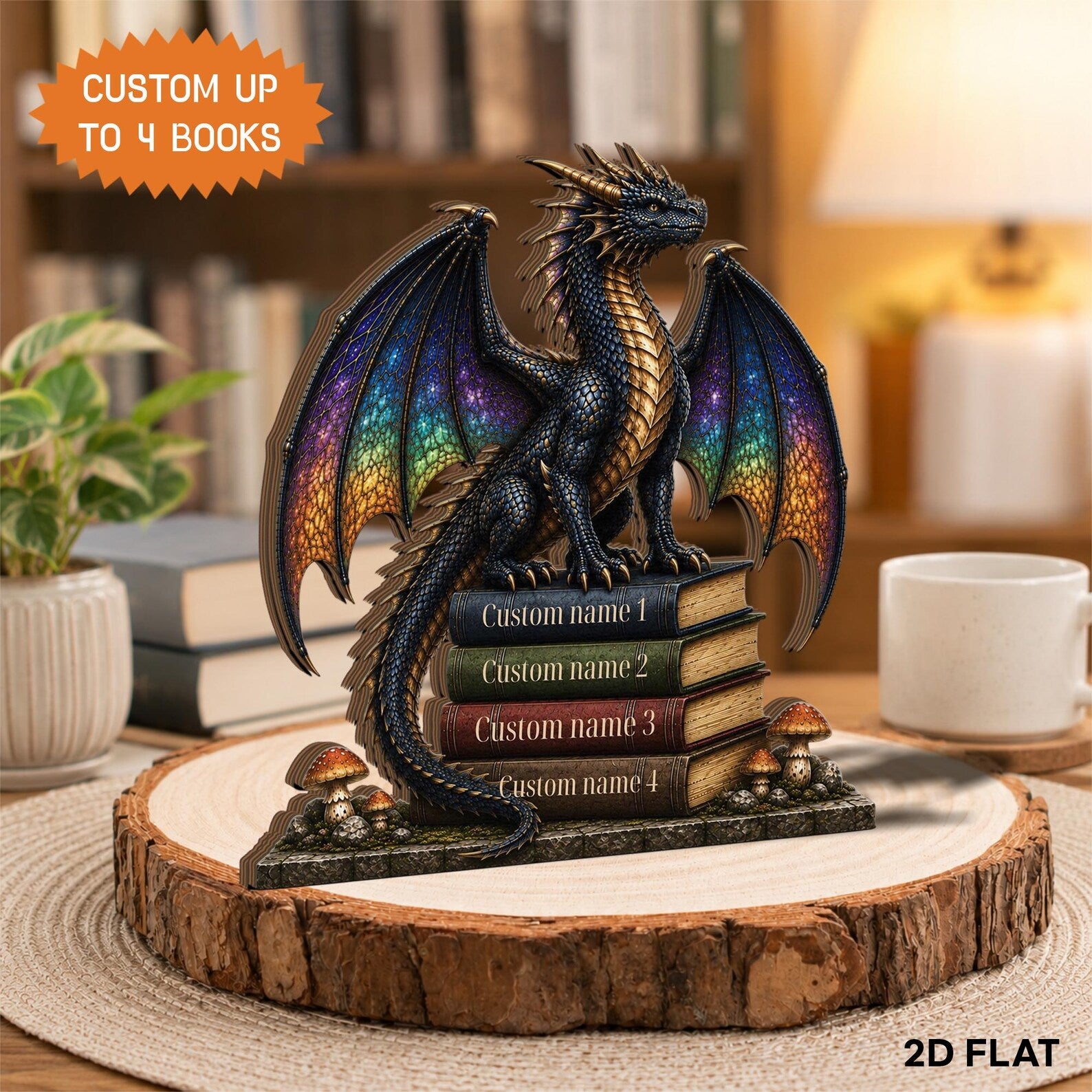 Personalized Dragon Book Wooden Block, Custom Book Name Gift for Book Lover, Fantasy Dragon Decor, Reader Gift, Librarian Gift – WBVLR05