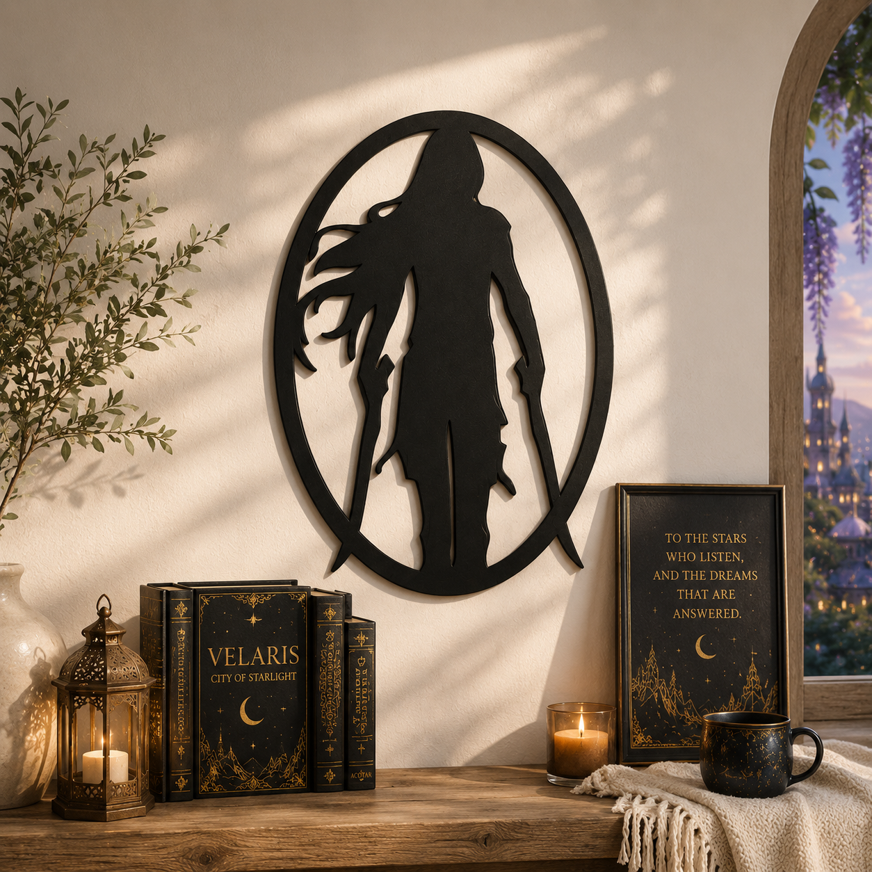 Velaris Warrior Metal Wall Art, Night Court Female Warrior Silhouette Decor, City of Starlight Fantasy Bookish Wall Decor, ACOTAR Inspired Metal Sign, MWAVLR08