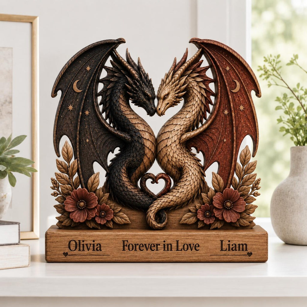Custom Names Forever in Love Decor, Personalized Dragon Couple Sig, Fantasy Dragon Wedding Gift, Anniversary Gift for Couple, Romantic Dragon Home Decor – WBVLR04