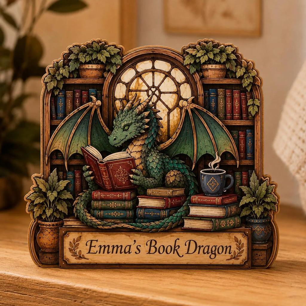 Personalized Dragon Book Stack Wooden Block Decor, Magical Library Accent, Library Decor UO1S37 – WBVLR15