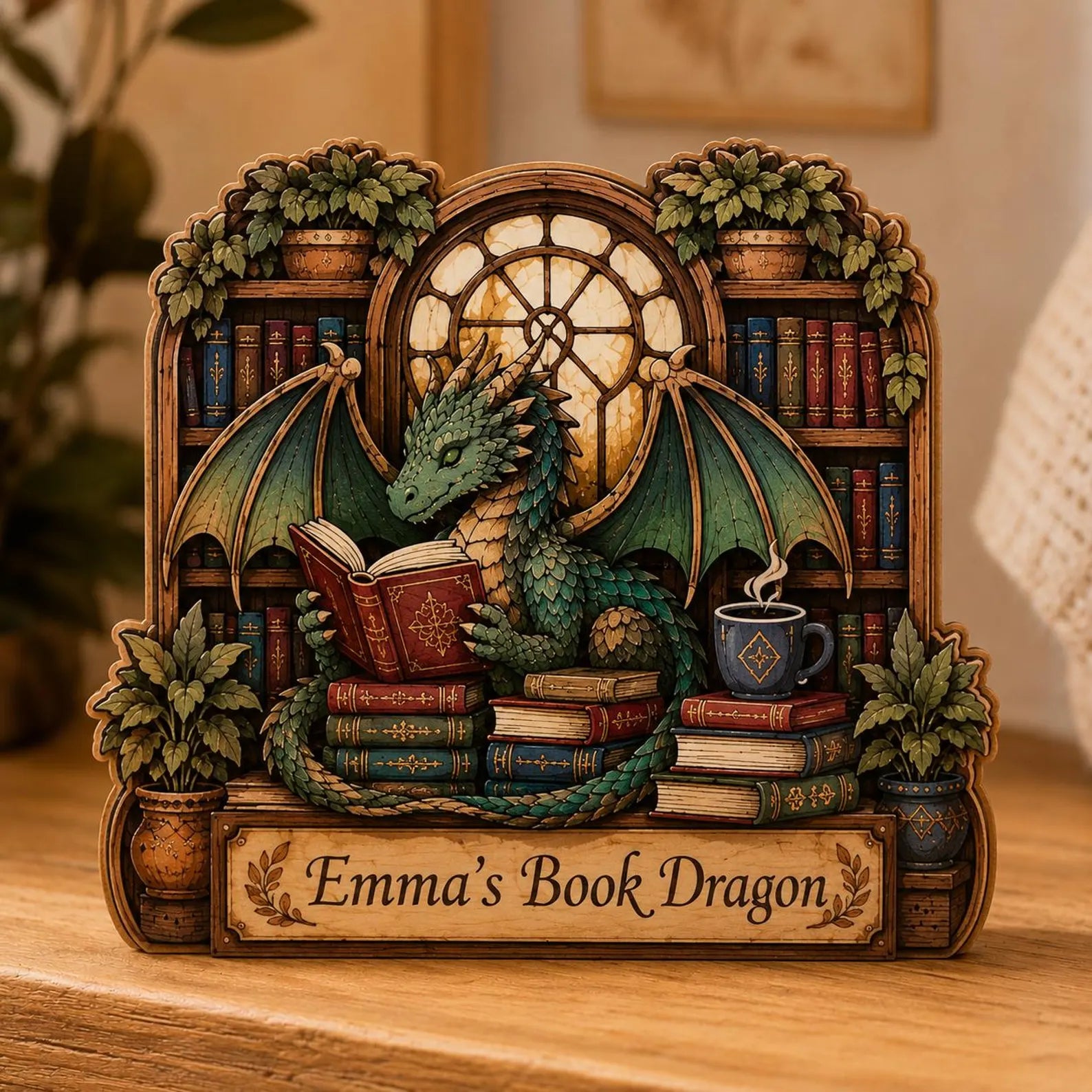 Personalized Dragon Book Stack Wooden Block Decor, Magical Library Accent, Library Decor UO1S37 – WBVLR15