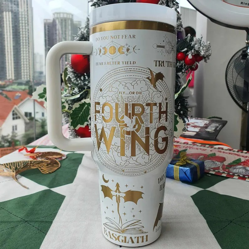 Fourth Wing Bath College 30oz/40oz Stainless Steel Mug with Engraved Dragon Riding Design, VLR58