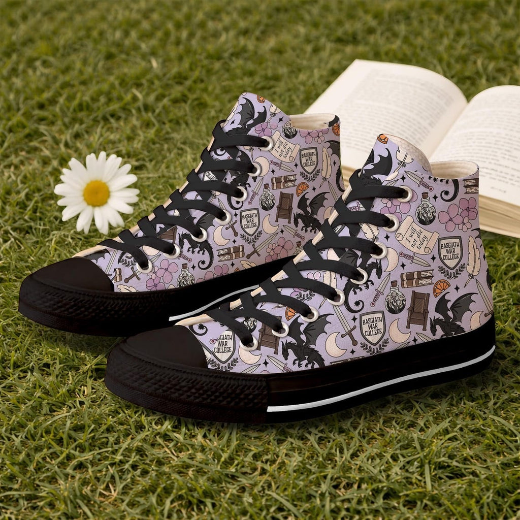 Fantasy Dragon High Top Canvas Shoes, War College Sneakers, Book Lover Shoes, Fantasy Reader Gift, Dragon Rider Bookish Sneakers. HSVLR03