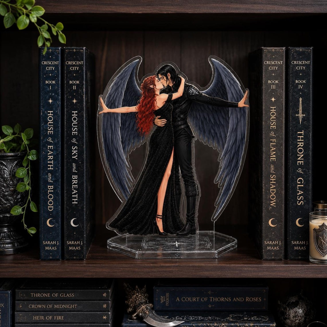 Bryce and Hunt Bookend Standee, Crescent City Angel Couple Shelf Decor, House of Earth and Blood Acrylic Display, Bookish Gift, Book Decor. BSVLAR03