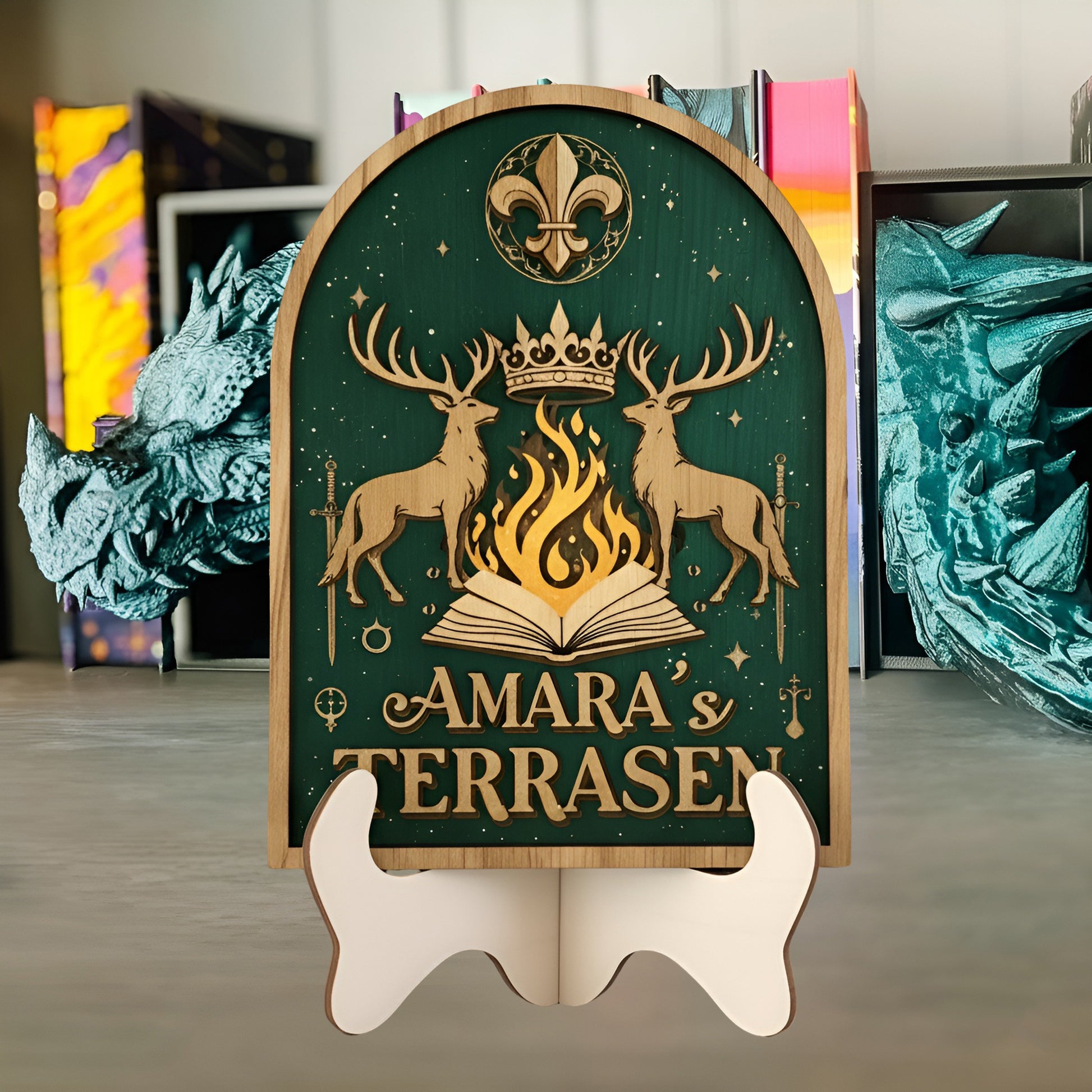 Terrasen Bookshelf Sign, Throne of Glass Inspired Decor, Personalized Library Sign, Fantasy Bookish Shelf Display