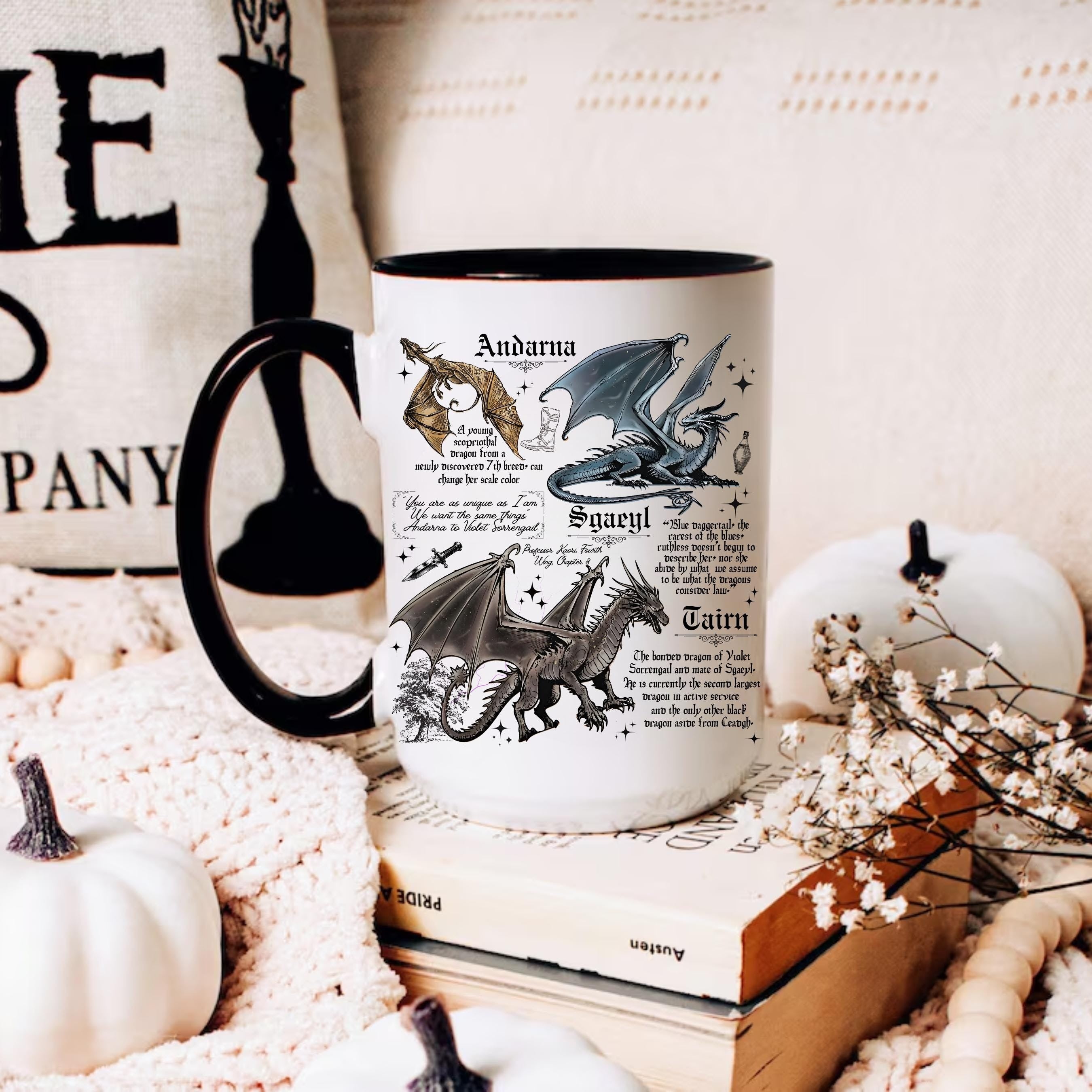 Onyx Storm Mug, Fourth Wing Dragons Tairn Andarna Dragon Rider Basgiath War College Bookish Gift for Readers, Violet Sorrengail, Bookish Mug MGVLR03