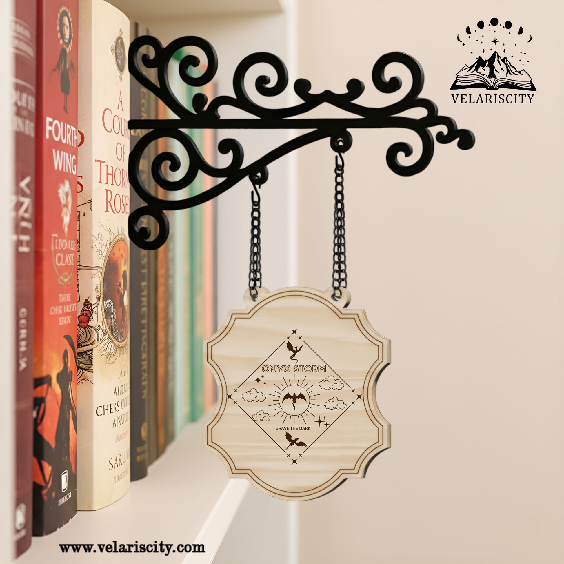 Onyx Storm Book Tavern Signs, Fourth Wing Inspired Wooden Hanging Sign, Empyrean Fantasy Decor for Book Lovers BSVLR03