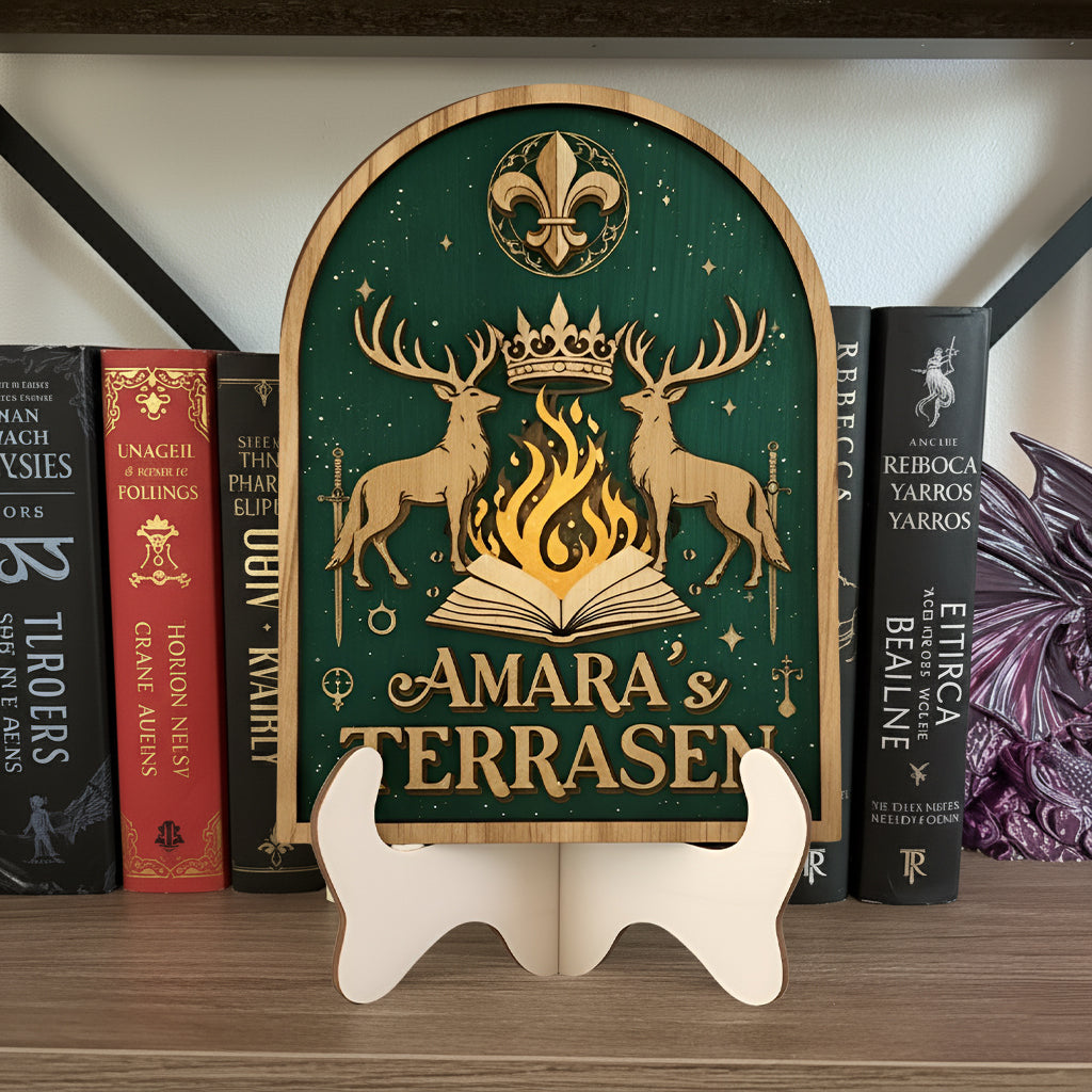 Terrasen Bookshelf Sign, Throne of Glass Inspired Decor, Personalized Library Sign, Fantasy Bookish Shelf Display