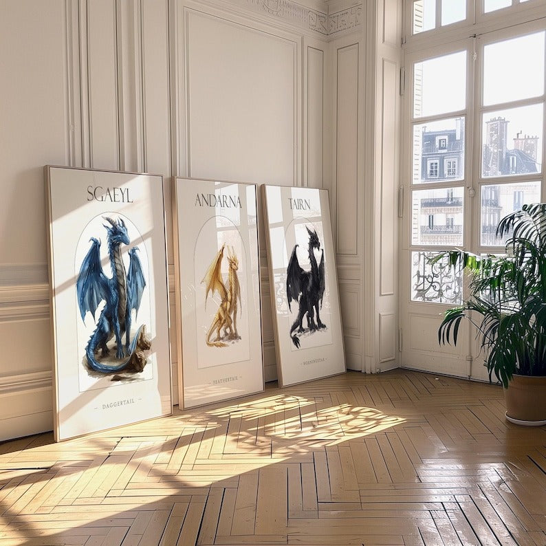Fourth Wing Dragon Rider Prints Set - Tairn, Andarna, Sgaeyl, The Empyrean Poster, Rebecca Yarros Poster, Gift For Fan VLRP03