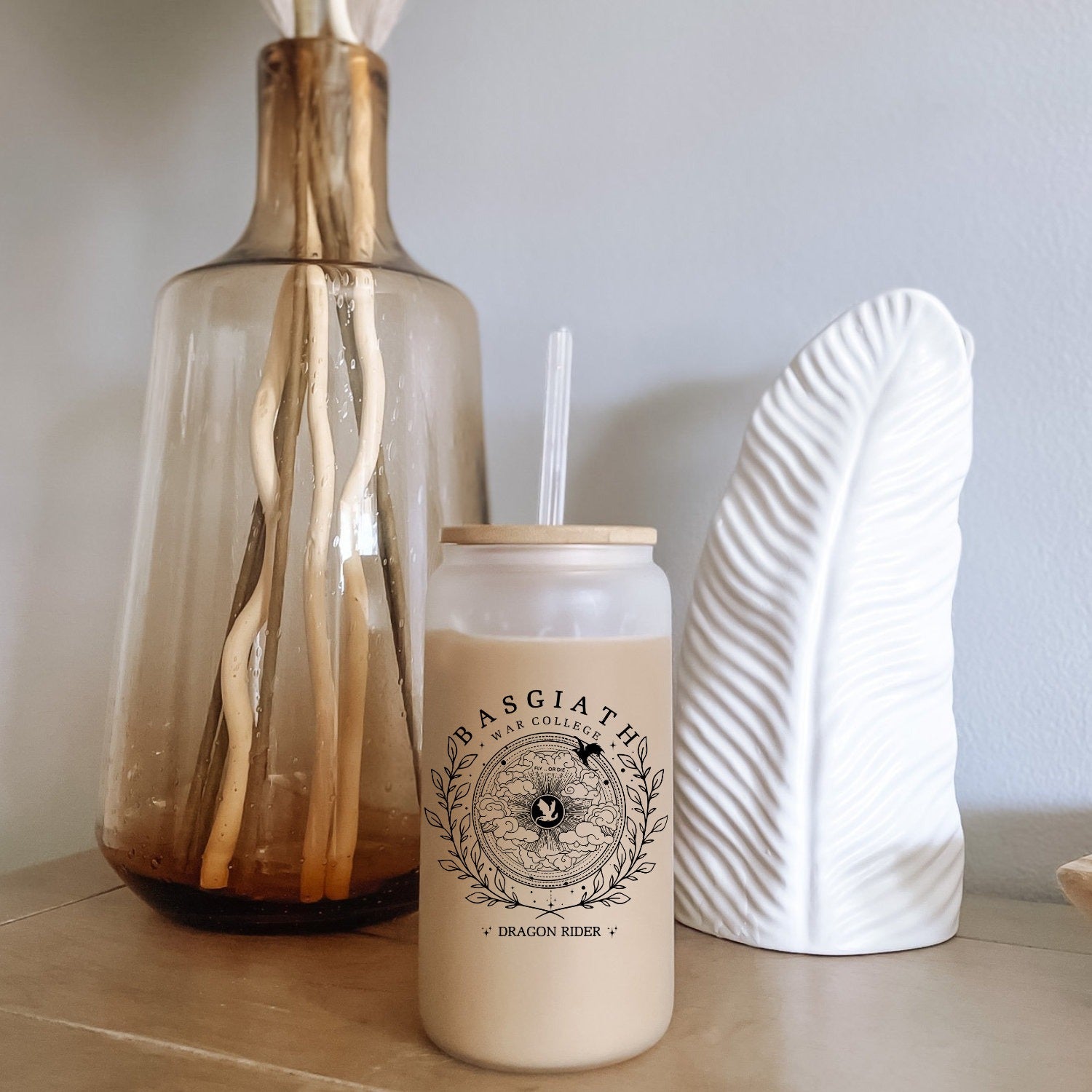 Fourth Wing Glass Tumbler, Basgiath War College Cup, Dragon Rider Iced Coffee Glass, Fantasy Bookish Mug, Violet and Xaden Fan Gift GLVLR04