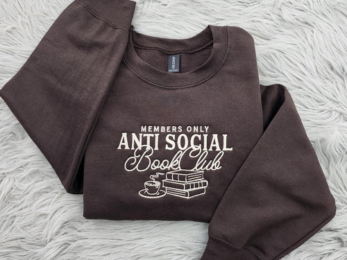 Anti Social Book Club Embroidered Crewneck, Cozy Literary Sweatshirt, Book Club Gift, Bookish Sweatshirt