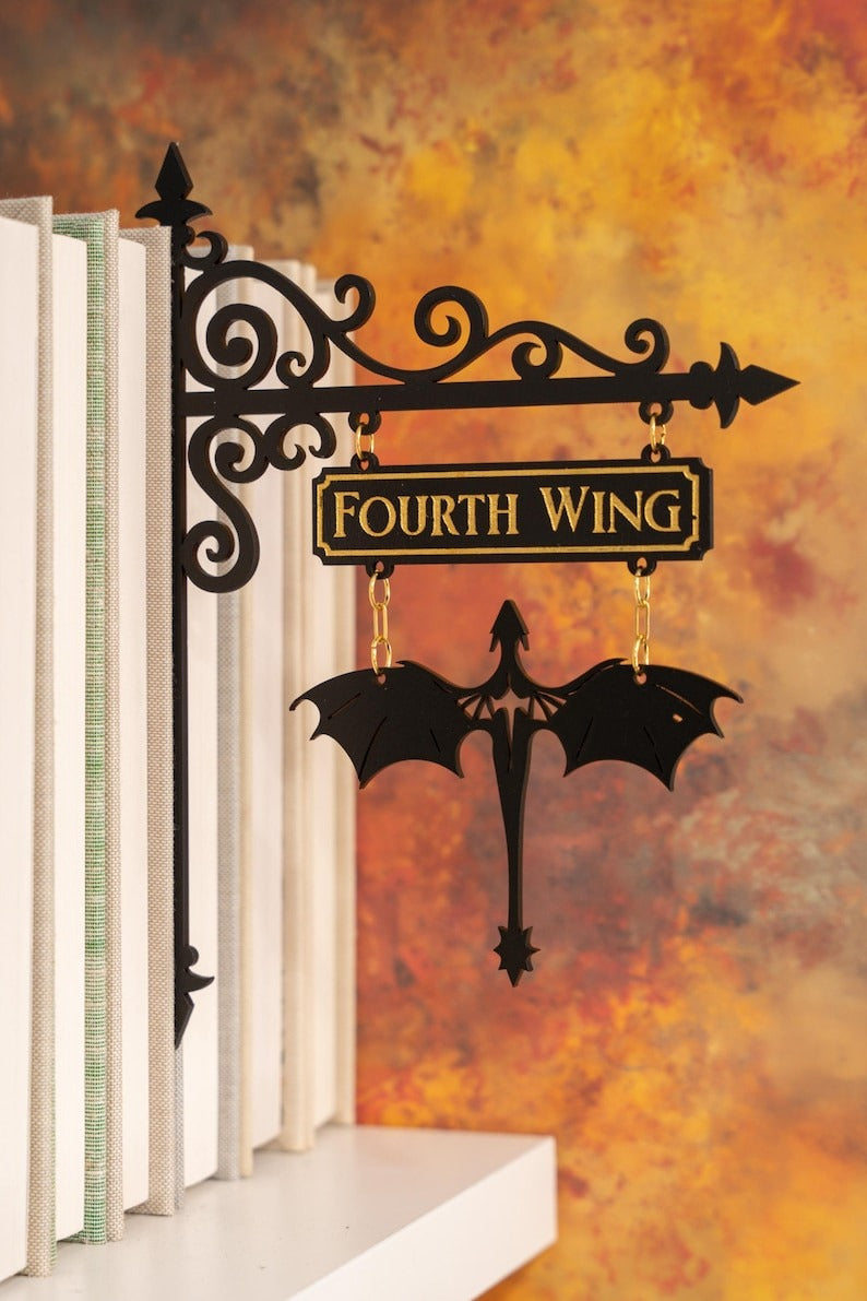 Fourth Wing Book Tavern Sign, Dragon Wing Wooden Book Tracker, Basgiath War College Decor, Fantasy Bookish Sign, Gift for Readers and Fans BSVLR23