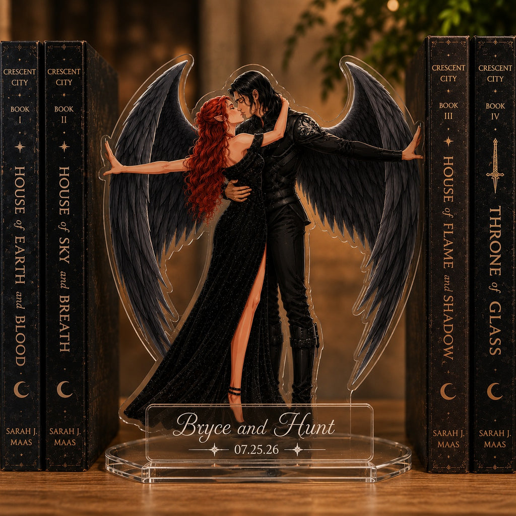 Bryce and Hunt Bookend Standee, Crescent City Angel Couple Shelf Decor, House of Earth and Blood Acrylic Display, Bookish Gift, Book Decor. BSVLAR03
