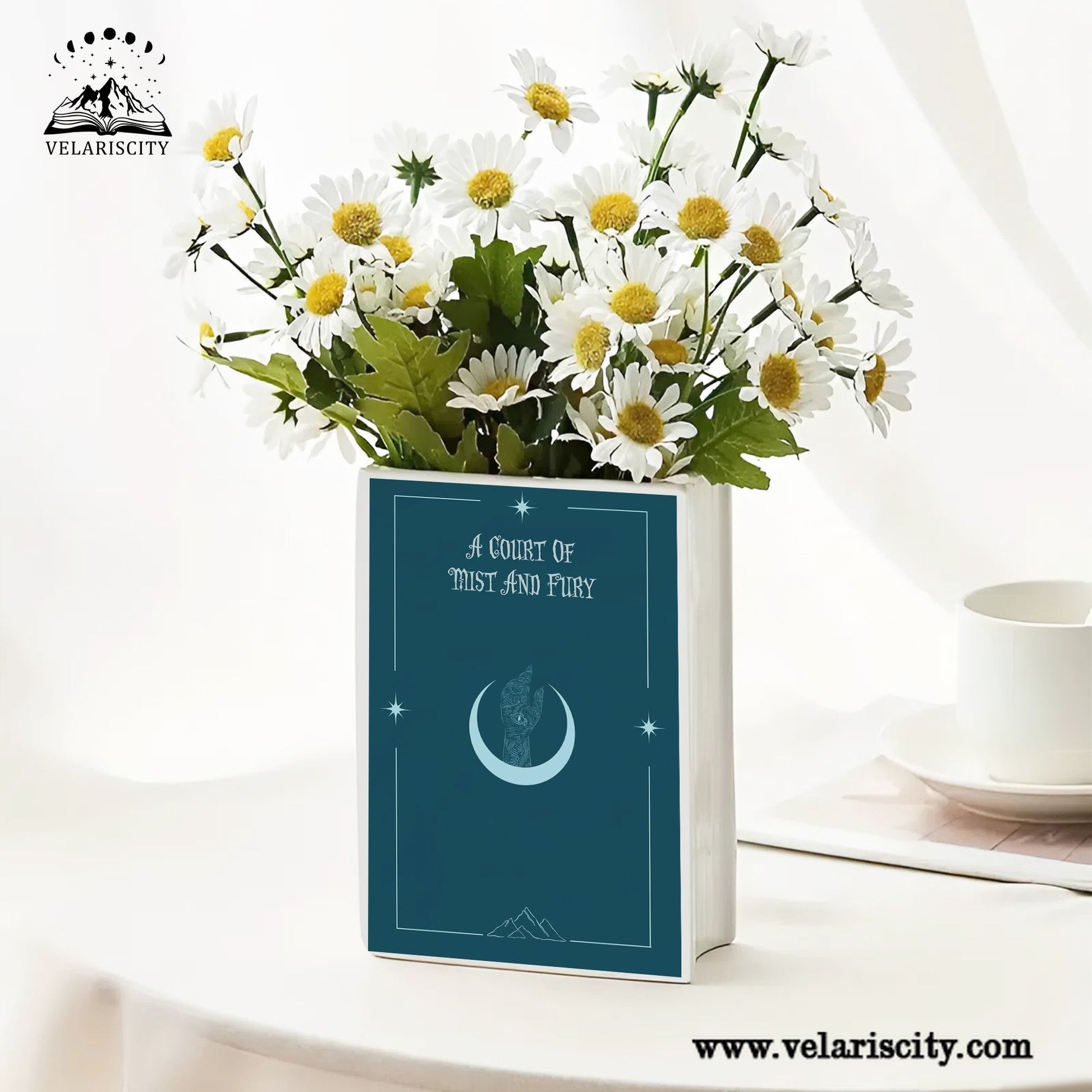 Ceramic Book Vase ACOMF, A Court of Mist and Fury Inspired Book Shaped Flower Vase, Fantasy Decor for Book Lovers, Night Court Home Aesthetic CVVRL03