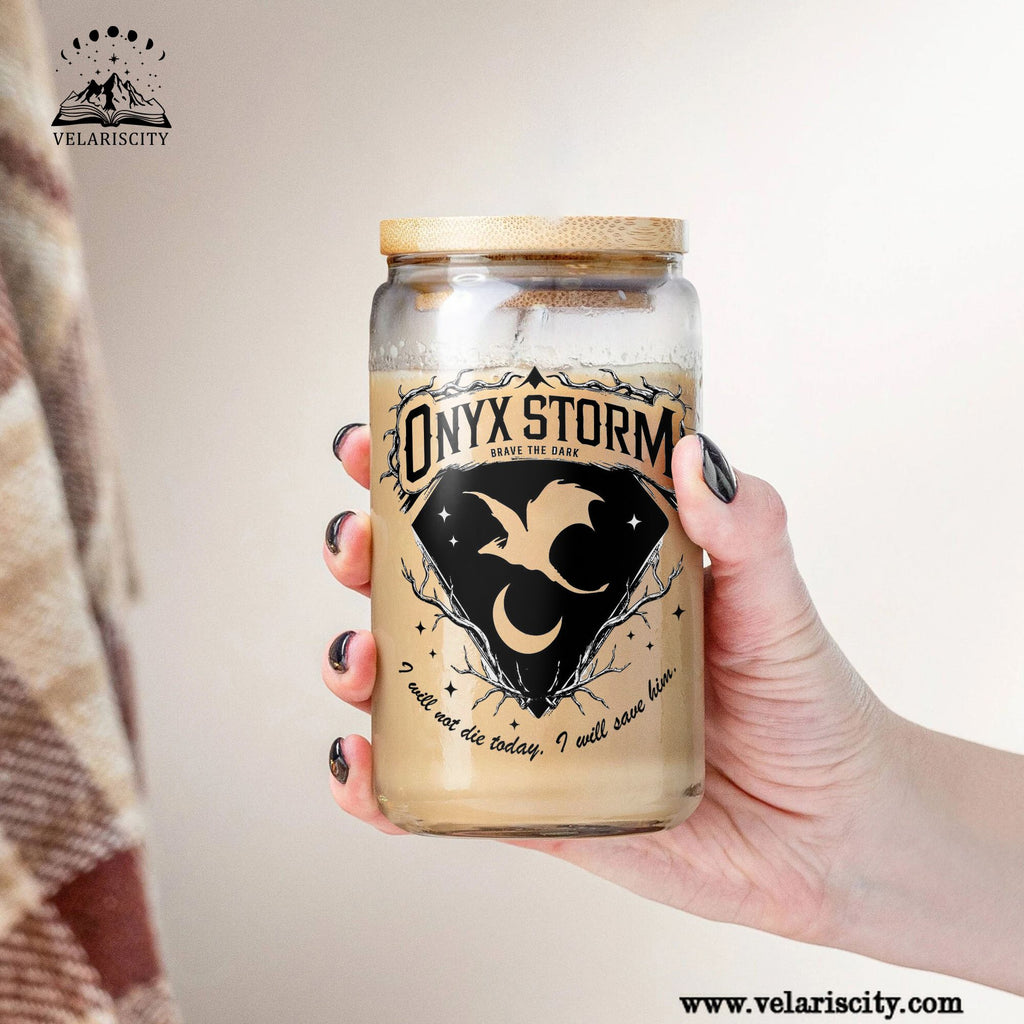 Onyx Storm Glass Can Cup with Straw, Fourth Wing Empyrean Dragon Tumbler, Rebecca Yarros Bookish Gift GLVLR38