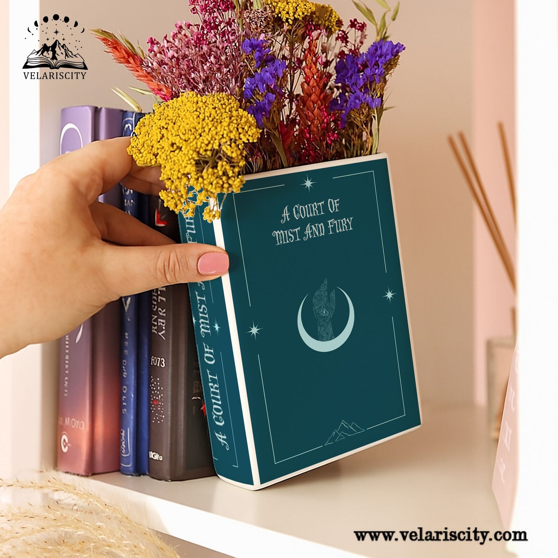 Ceramic Book Vase ACOMF, A Court of Mist and Fury Inspired Book Shaped Flower Vase, Fantasy Decor for Book Lovers, Night Court Home Aesthetic CVVRL03