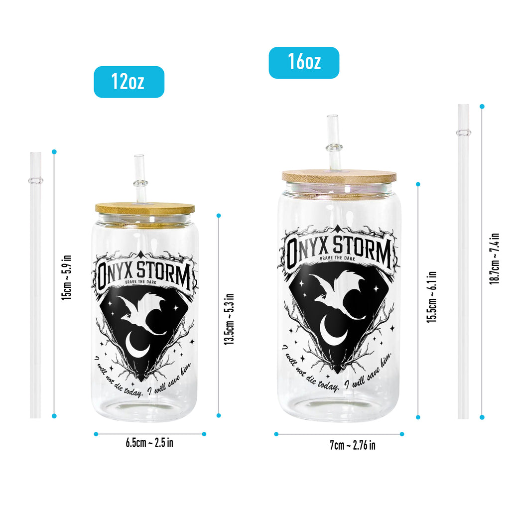 Onyx Storm Glass Can Cup with Straw, Fourth Wing Empyrean Dragon Tumbler, Rebecca Yarros Bookish Gift GLVLR38