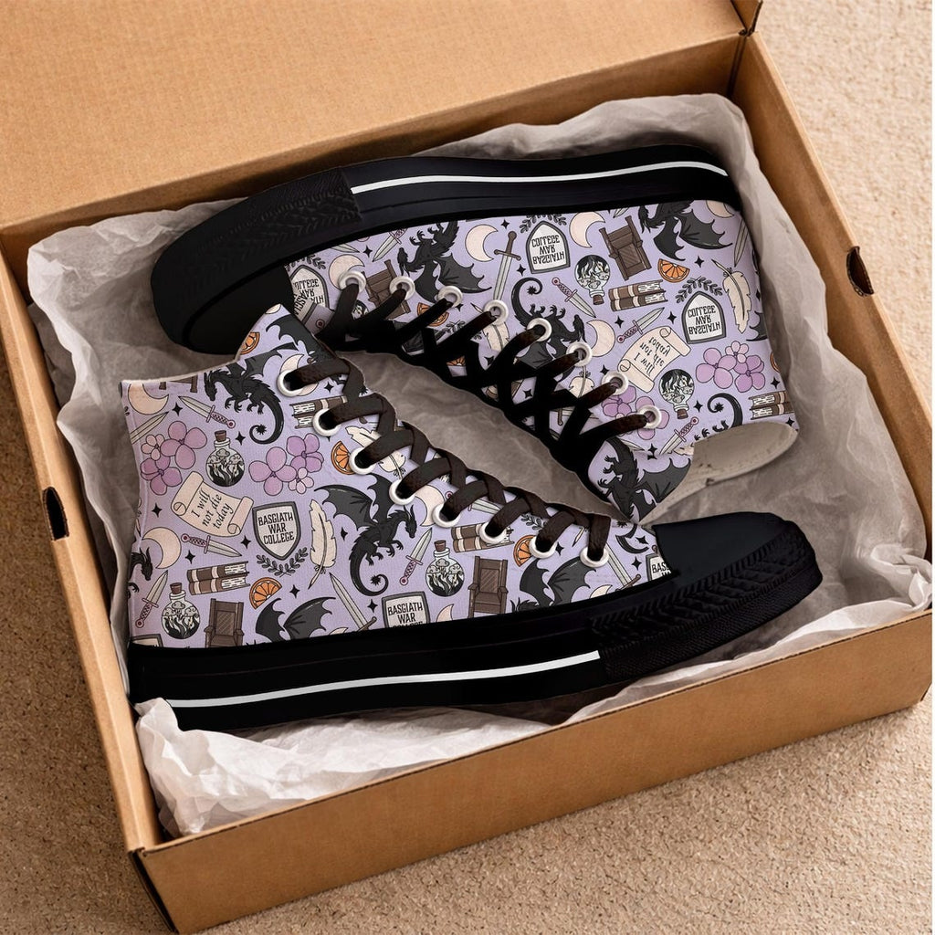 Fantasy Dragon High Top Canvas Shoes, War College Sneakers, Book Lover Shoes, Fantasy Reader Gift, Dragon Rider Bookish Sneakers. HSVLR03