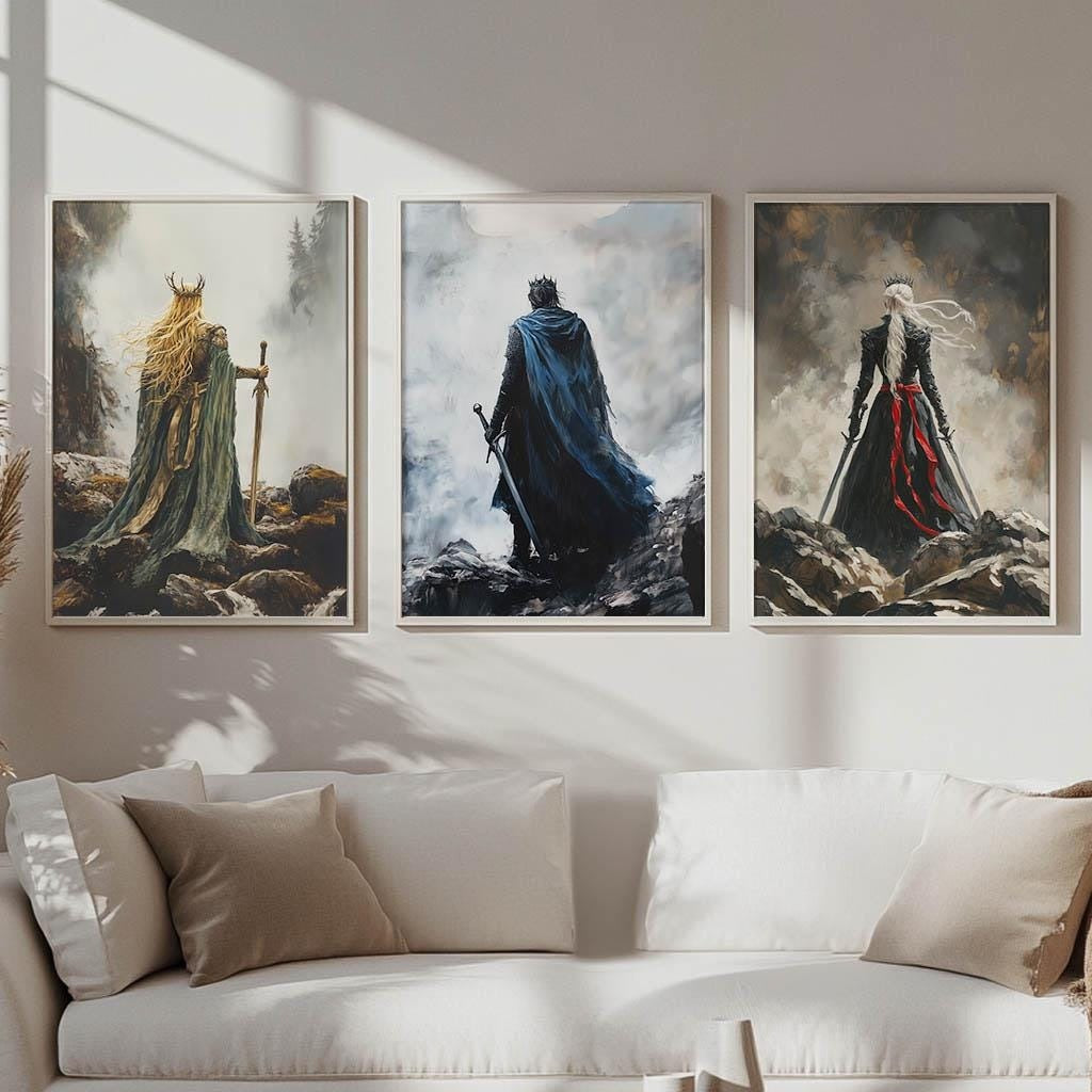 Throne of Glass Silhouette Poster Set of 3, Manon Blackbeak, Dorian Havilliard, Aelin Galathynius Art Prints, Sarah J Maas Wall Decor VLRP46