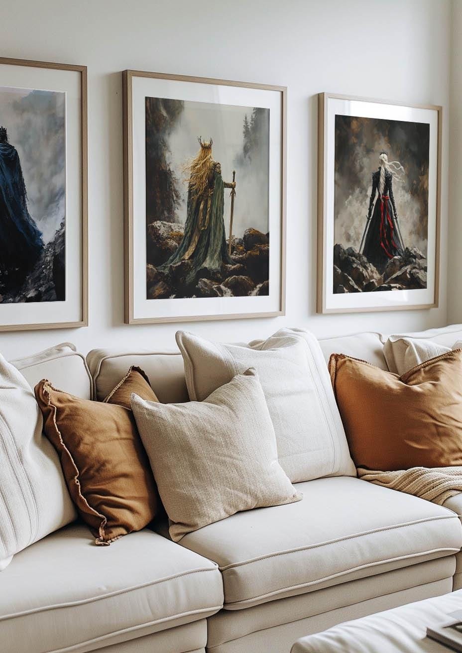 Throne of Glass Silhouette Poster Set of 3, Manon Blackbeak, Dorian Havilliard, Aelin Galathynius Art Prints, Sarah J Maas Wall Decor VLRP46