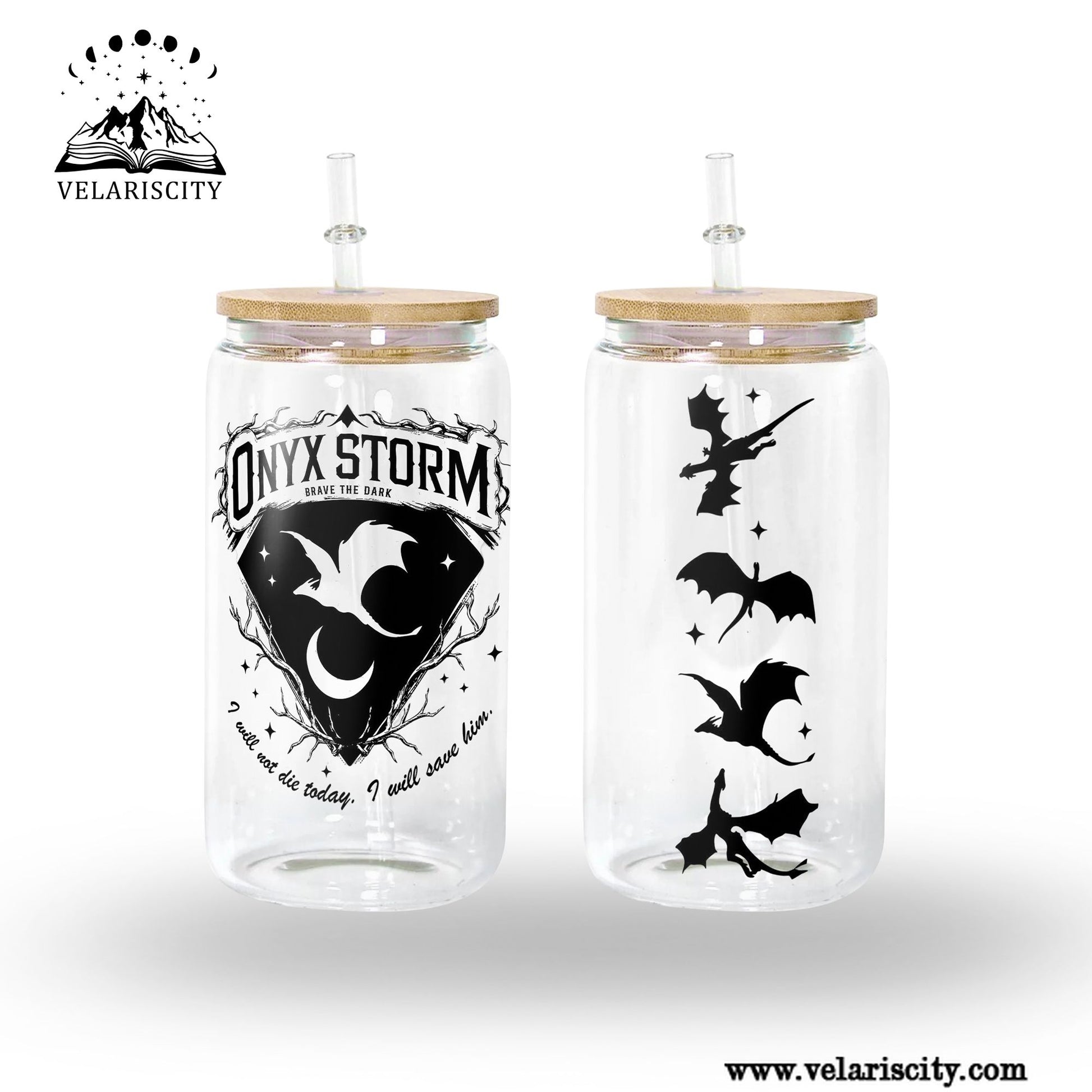 Onyx Storm Glass Can Cup with Straw, Fourth Wing Empyrean Dragon Tumbler, Rebecca Yarros Bookish Gift GLVLR38