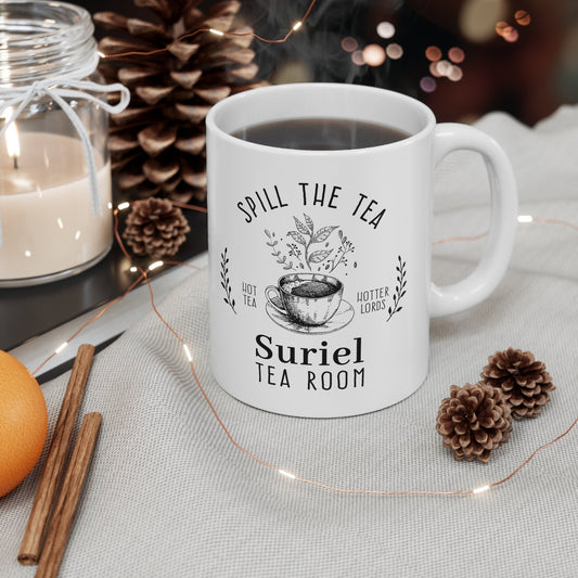 Suriel Tea Room Book Mug, Spill The Tea, ACOTAR Merch Night Court Bookish Mug, Book Themed Gifts, Velaris Mug Rhysand Bookish Gifts Literary MGVLR30