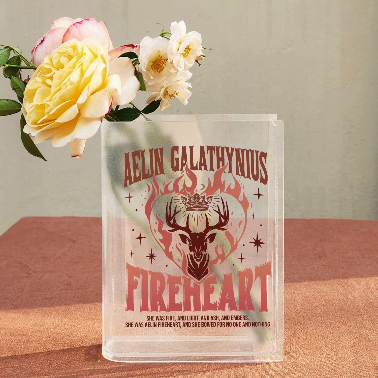 Aelin Galathynius Book Vase, Fireheart Acrylic Flower Holder, Throne of Glass Inspired Decor, She Was Fire Quote, SJM Bookish Gift VLRBV28