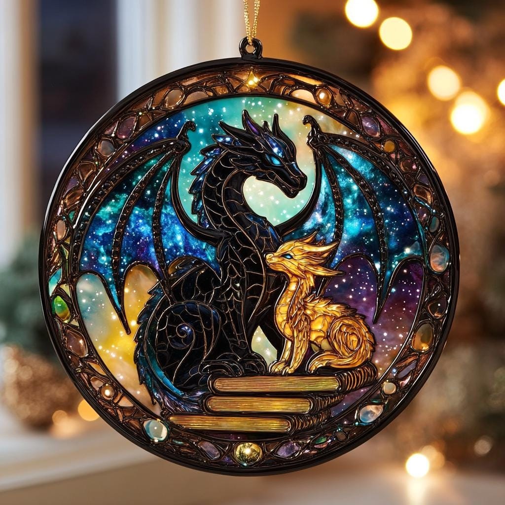 Fourth Wing Dragon Faux Stained Glass Ornament, Book Lover Christmas Acrylic Ornament, Perfect Holiday Gift for Bookworms and Fantasy Fans SGVLR29